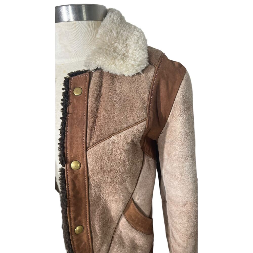 Vintage East West California Shearling Patchwork Suede Bomber Jacket 70s - Picture 8 of 16